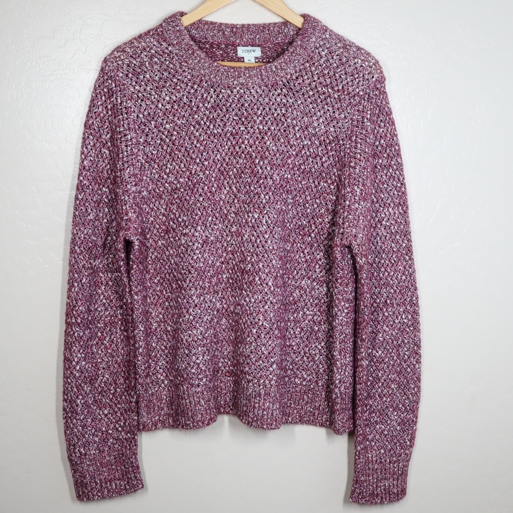 J.‎ Crew Honeycomb Knit Crewneck Wool Blend Sweater XL Heathered Maroon Knit